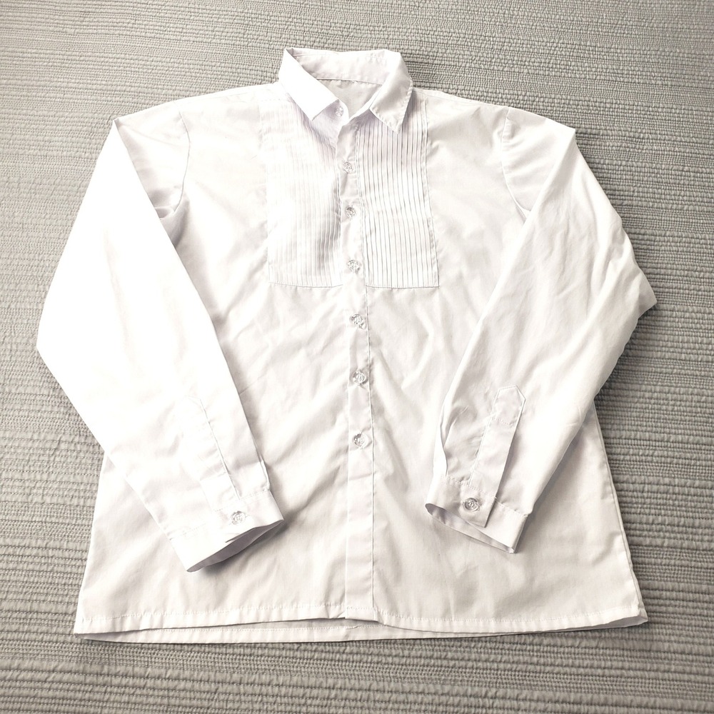 Unbranded Pleated Bib Button Down Shirt Juniors Small White Long Sleeve